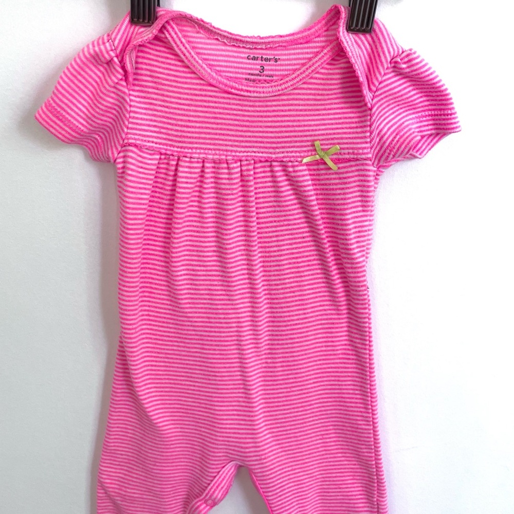 10/$35💥Carter's Baby Girl Short-Sleeved Romper Playsuit, Neon Pink White Stripe